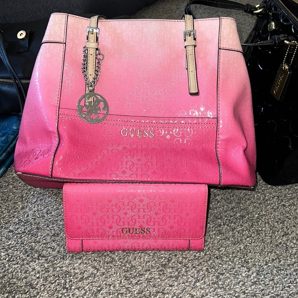 ombré pink guess purse and matching wallet